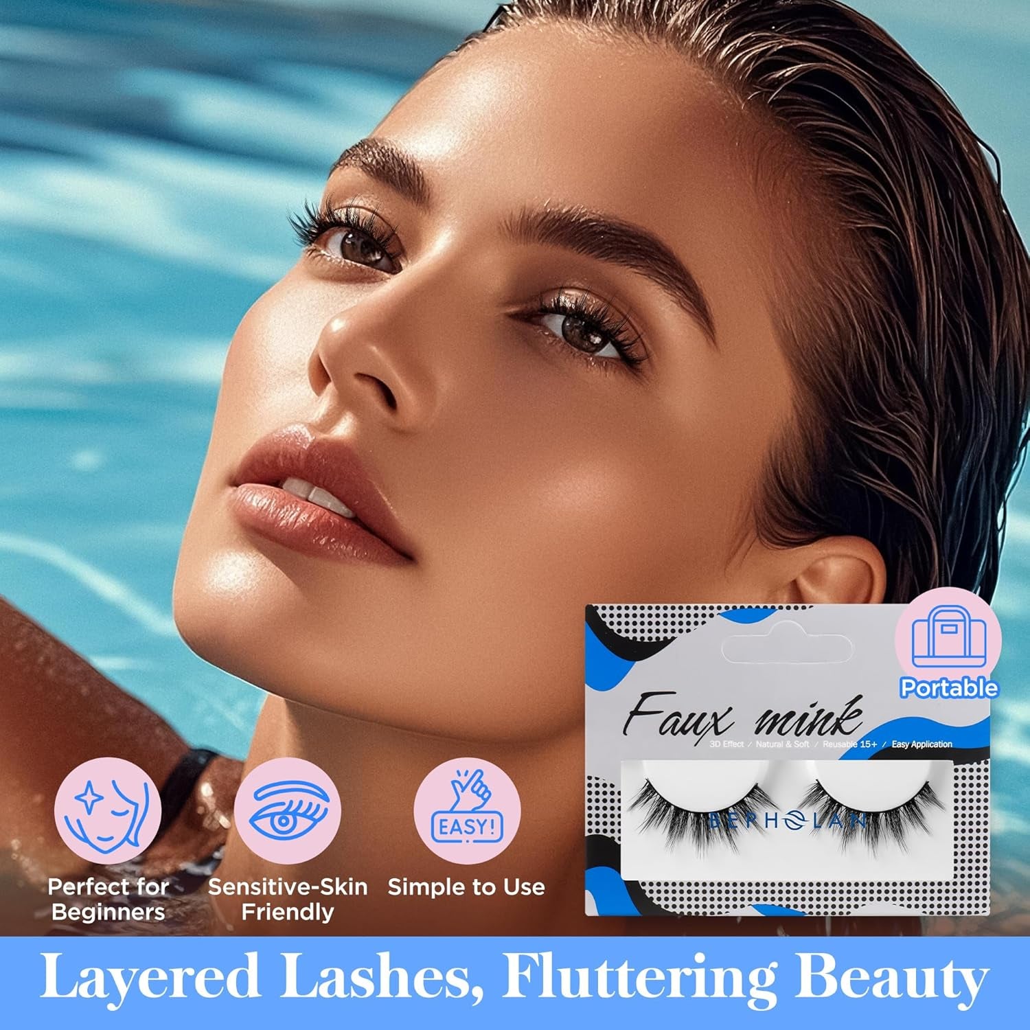 Lashes Natural Look False Eyelashes -  Fake Eyelashes 3D Super Fluffy False Lashes Black Band Wispy Lashes 3-Pack Faux Mink Lashes,Xmz21-3