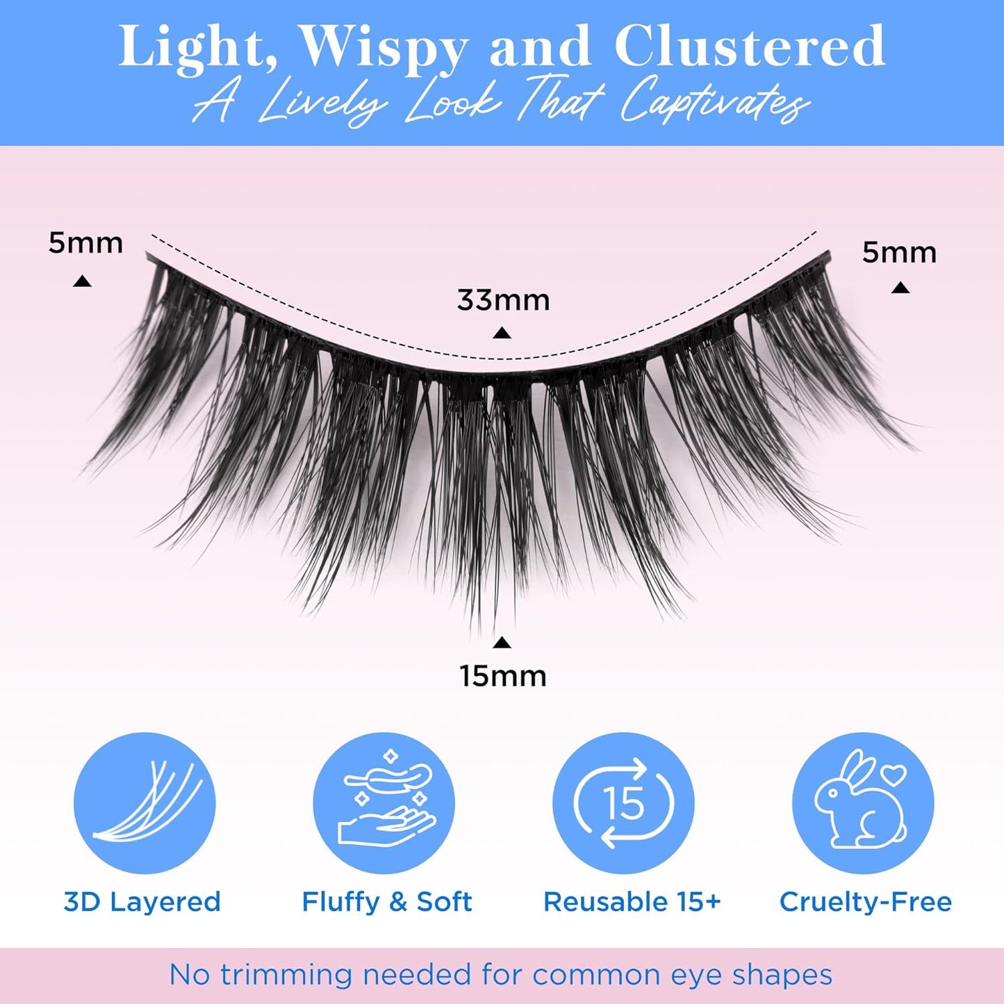 Lashes Natural Look False Eyelashes -  Fake Eyelashes 3D Super Fluffy False Lashes Black Band Wispy Lashes 3-Pack Faux Mink Lashes,Xmz21-3