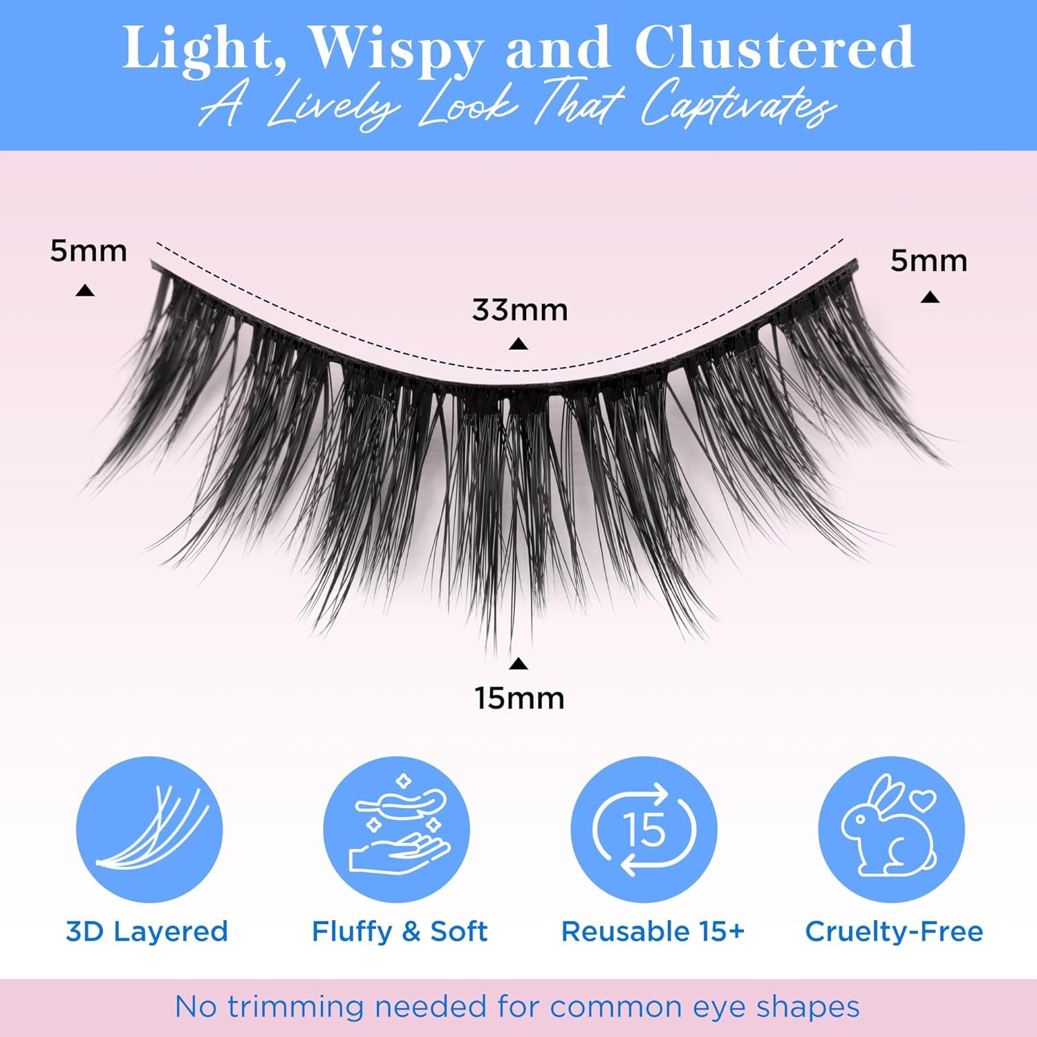 Lashes Natural Look False Eyelashes -  Fake Eyelashes 3D Super Fluffy False Lashes Black Band Wispy Lashes 3-Pack Faux Mink Lashes,Xmz21-3