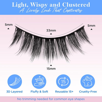 Lashes Natural Look False Eyelashes -  Fake Eyelashes 3D Super Fluffy False Lashes Black Band Wispy Lashes 3-Pack Faux Mink Lashes,Xmz21-3